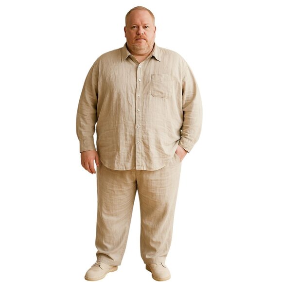 MEN'S VINTAGE 90s Pelle Pelle Linen Shirt Pants Set Cream MAN'S 4 Extra Large - Picture 1 of 15
